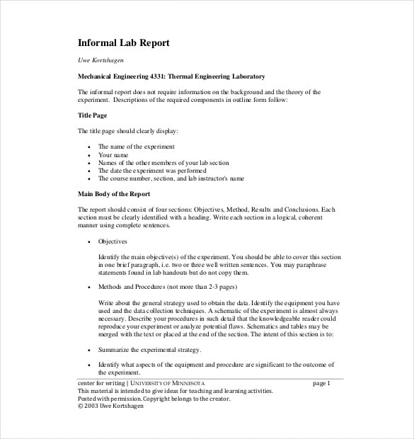 informal lab report template