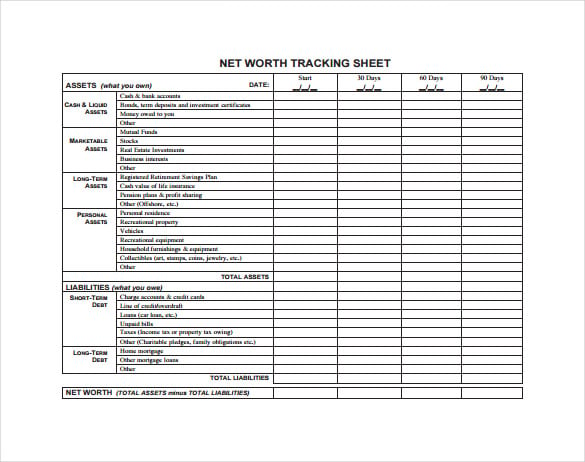 net worth tracking spreadsheet pdf format free download