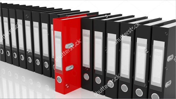 red file folder label among black