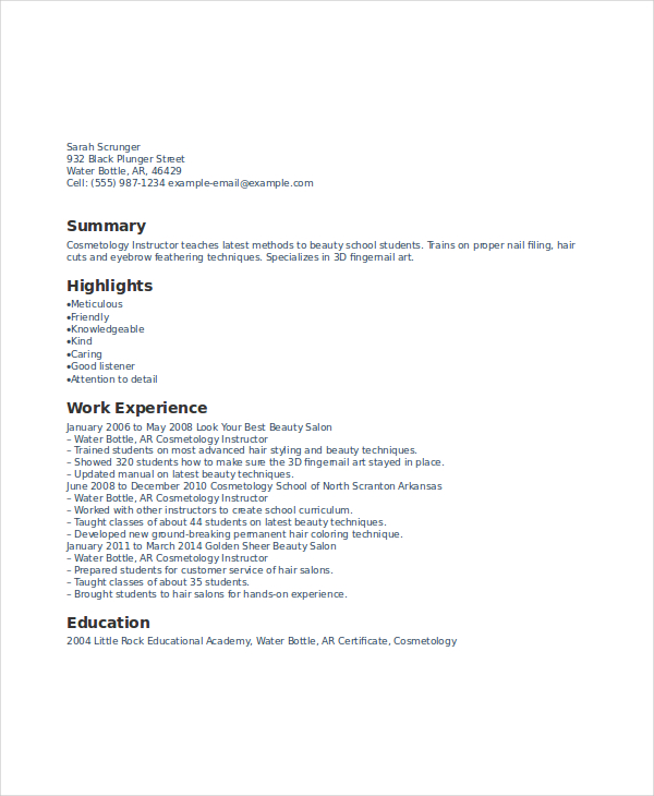 6+ Cosmetology Resume Templates - PDF, DOC