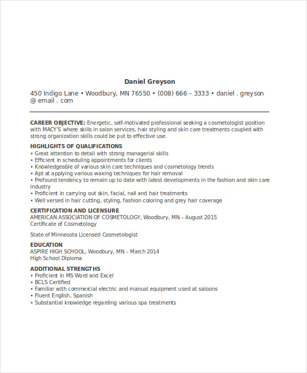 cosmetologist resume resume format download pdf
