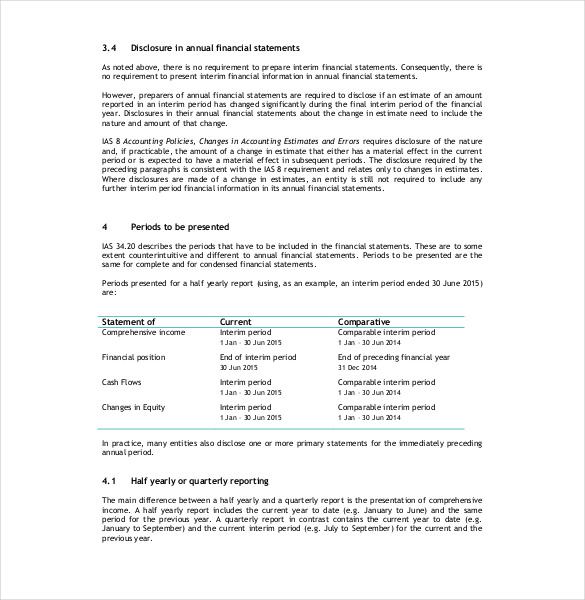 interim financial report template