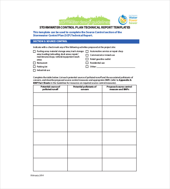 stormwater control plan technical report templates