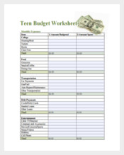 Teen Budget Spreadsheet Free PDF Format