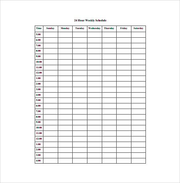 24 hour weekly schedule pdf format free download