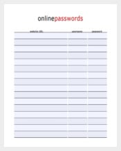 online Password Spreadsheet PDF Format Free