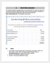 Stock Beta Calculator Spreadsheet Sample PDF Template