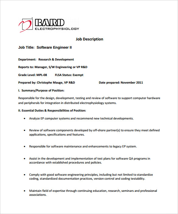 16+ FREE Software Engineer Job Description Templates Free Sample, Example, Format Download!