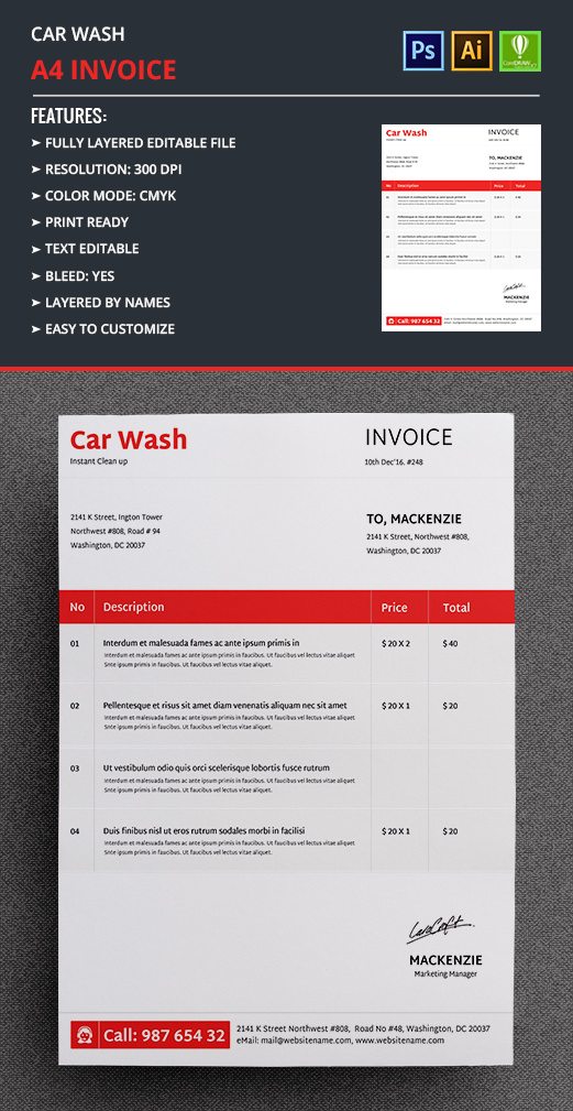 2+ Car Wash Invoice Templates Word, Excel Free