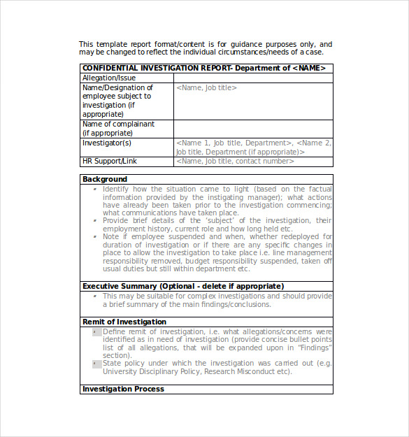 Report Summary Template Word