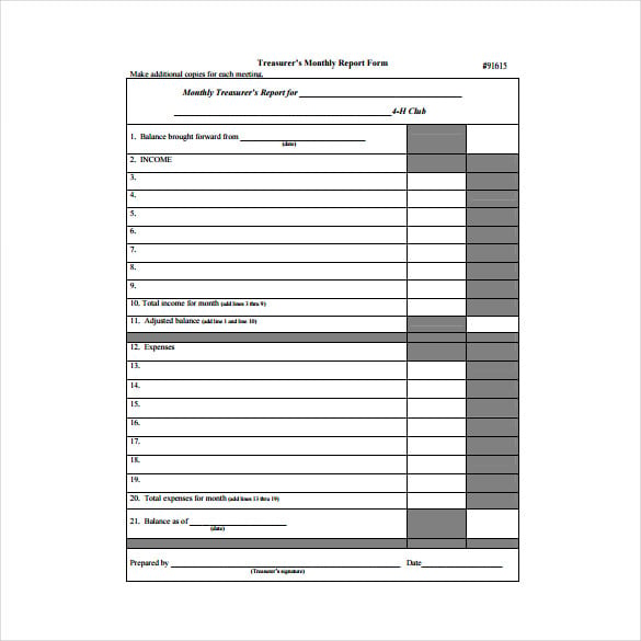treasurer’s monthly report free pdf template download