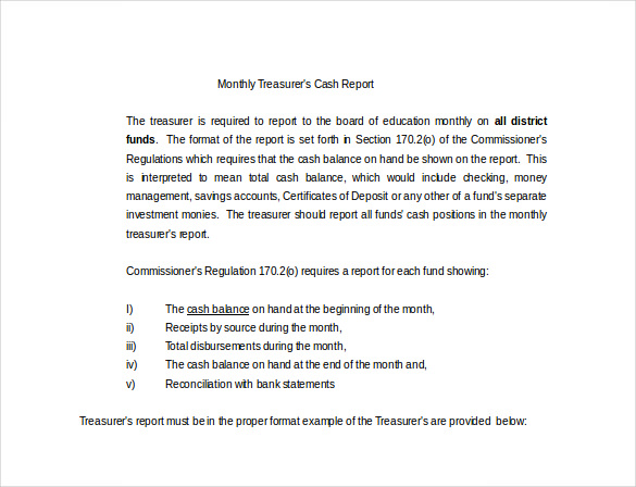 treasurers cash report free word template download