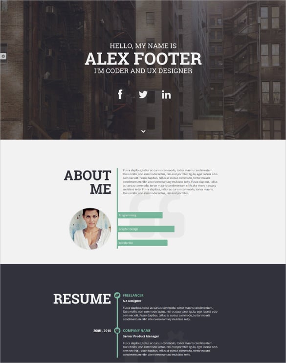 one page personal portfolio website template