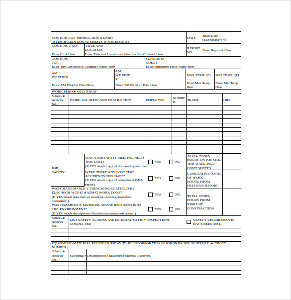 contractor production report word template free download
