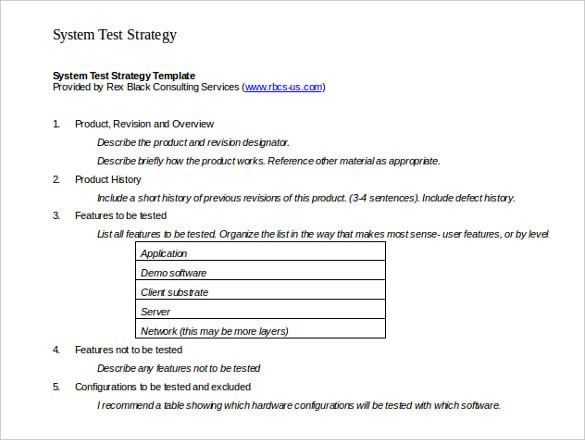 system test strategy template