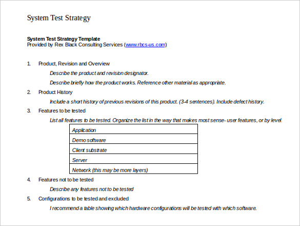 system test strategy template