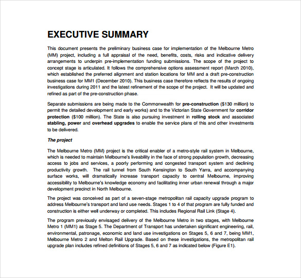 Executive summary example nhs