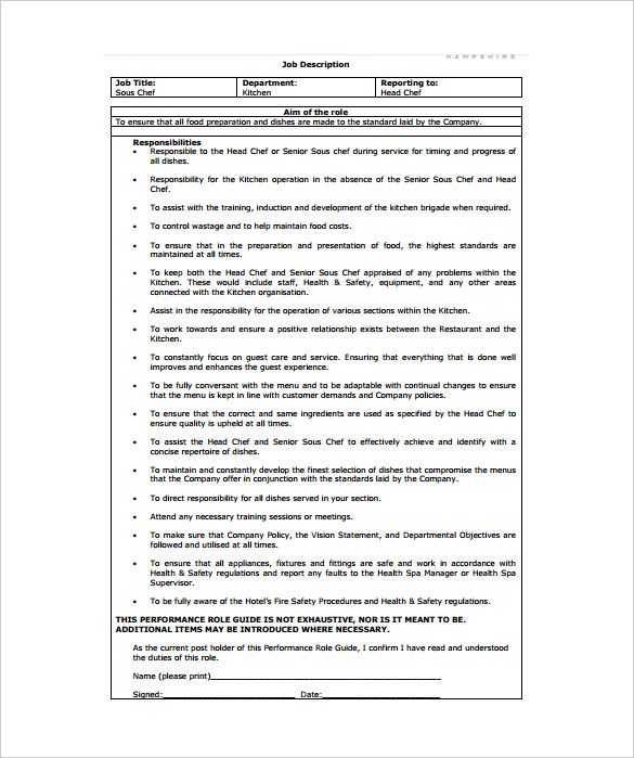 17+ Sous Chef Job Description Templates Free Sample, Example, Format