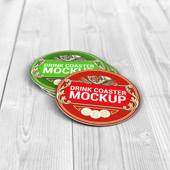 drink coasters round and square label mock up example