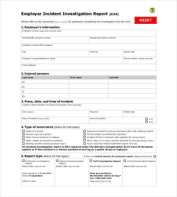 incident investigation report template