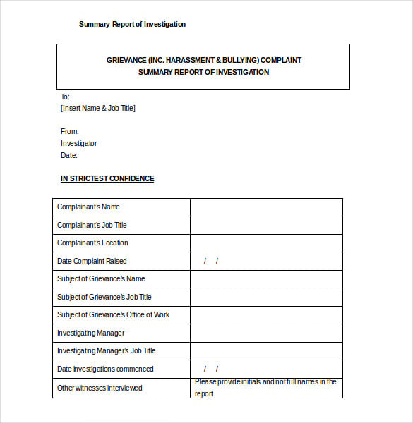grievance investigation report template