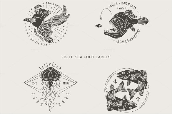format vintage fish and sea food labels