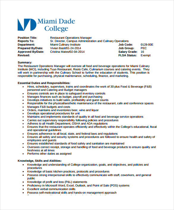 14+ Restaurant Manager Job Description Templates - Word ...