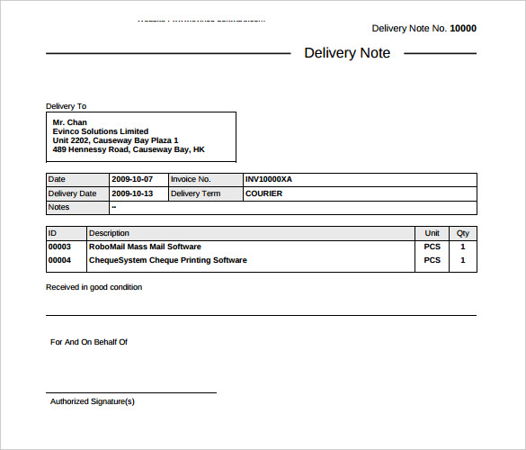 25+ Delivery Note Templates - PDF, DOC  Free & Premium 