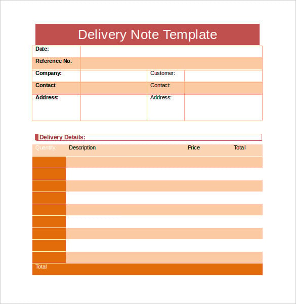 free goods delivery note template to customer download