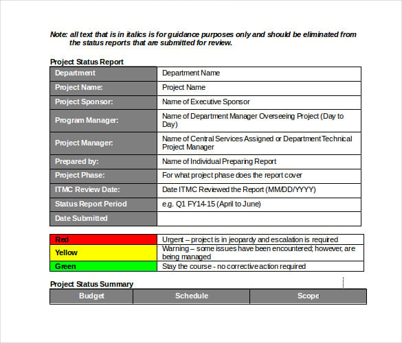 project monthly status report template