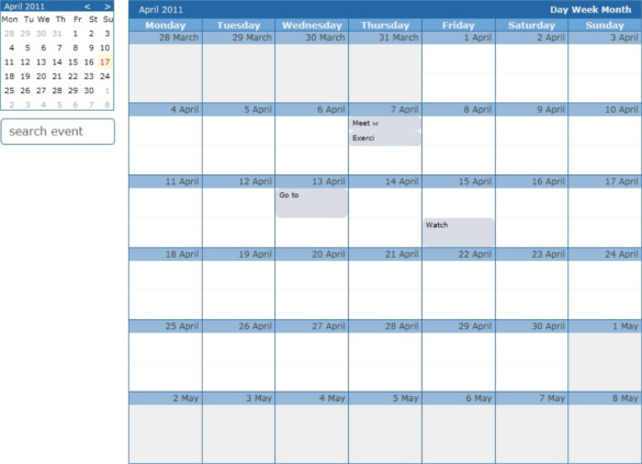 calendario jquery event calendar plugin html format