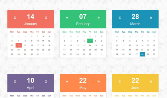 Calendario CSS3 Plano con Formato HTML