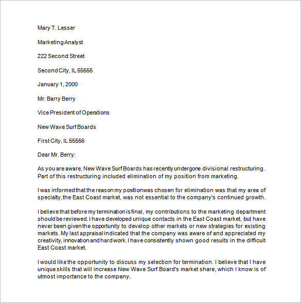 response to job termination letter template free download