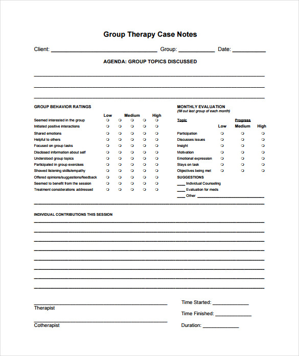 group therapy case notes pdf template free download