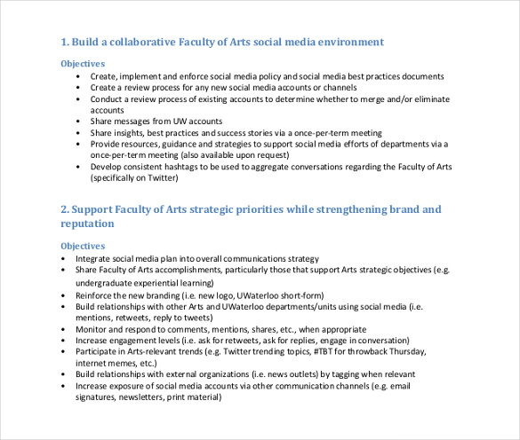faculty of arts social media strategy and planning tool