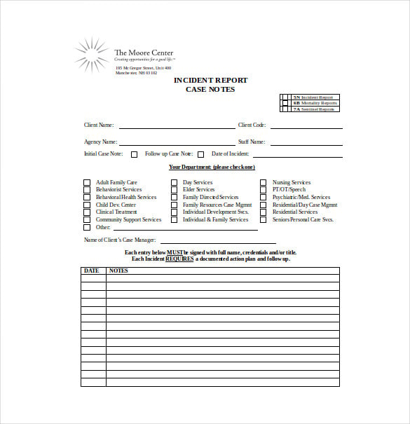 incident report case note word template free download1