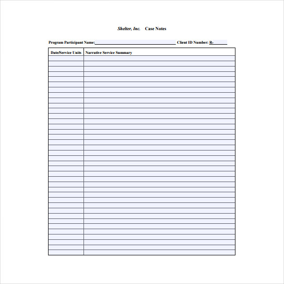 Printable Case Notes Template - Printable Word Searches