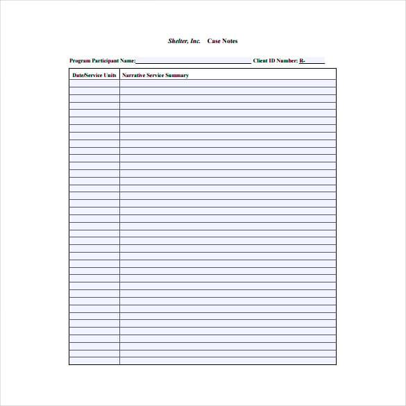 blank case notes pdf template free download
