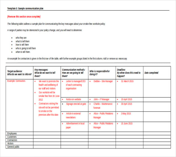 sample communication strategic plan template doc format