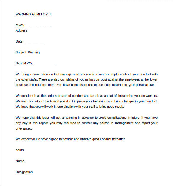 33+ HR Warning Letters - Free Sample, Example Format 