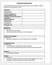 Confidential Investigation Report template form