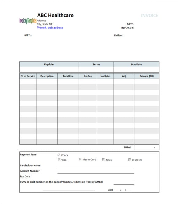 medical invoice receipt template download for free