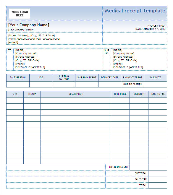free download this professional medical receipt template 