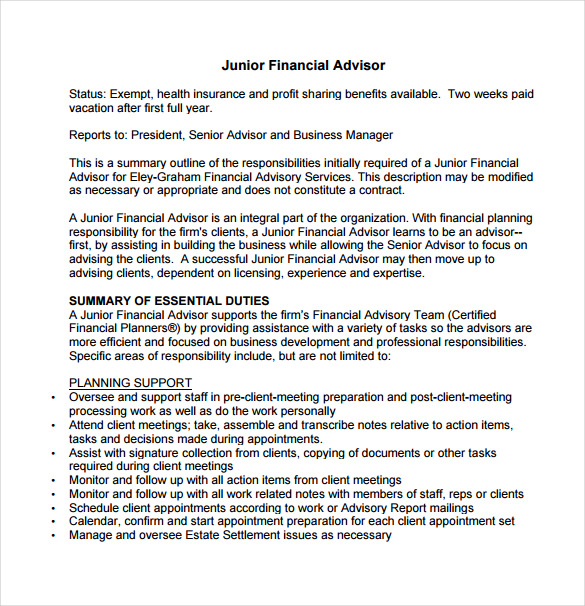 7 Financial Advisor Job Description Templates Free Sample Example Format Download Free Premium Templates