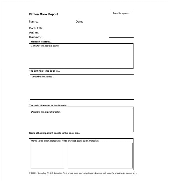 fiction book report template