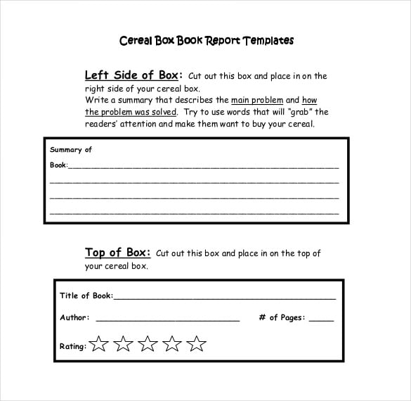 cereal box book report template