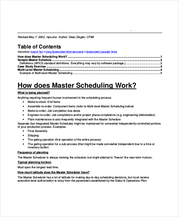 master production schedule template