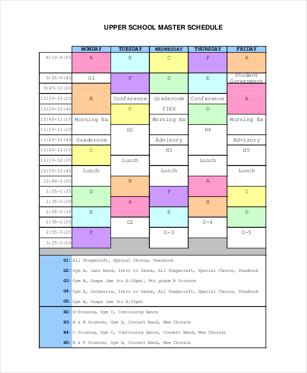 school master schedule template