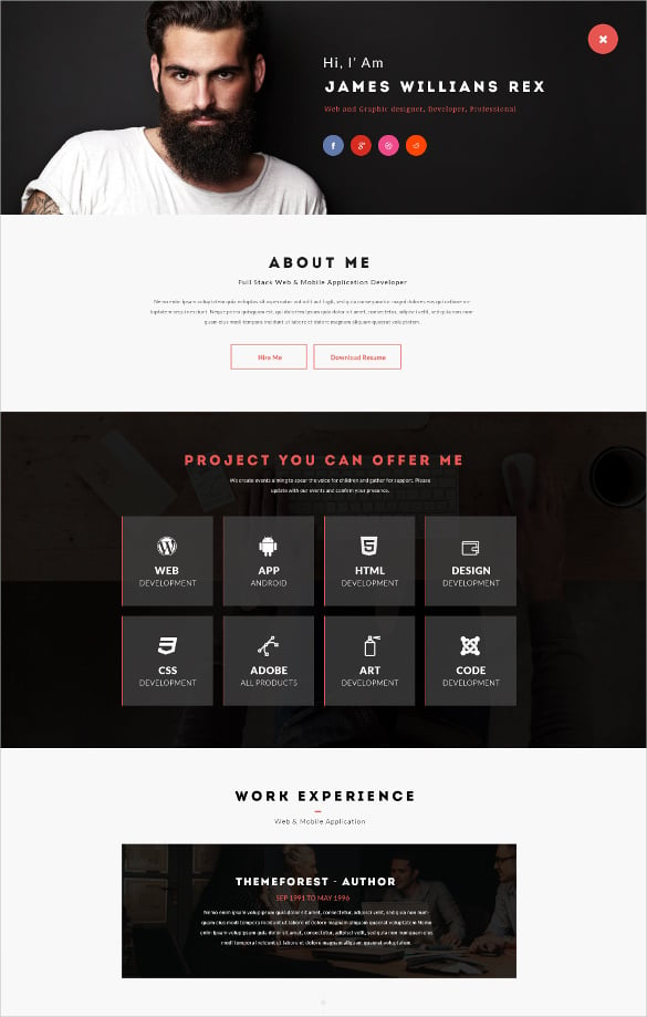 one page resume personal psd template