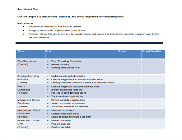 Sample Recruitment Plan And Timeline